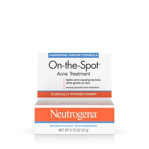 Neutrogena On-The-Spot Acne Spot Treatment with 2.5% Benzoyl Peroxide Acne Treatment Medication to Treat Face Acne, Gentle Benzoyl Peroxide Pimple Cream for Acne Prone Skin Care.75 oz