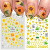 12 Sheets Spring Daisy Nail Art Stickers 3D Self-Adhesive Nail Supplies Flower Leaf Nail Stickers with Nail Design Yellow White Flowers Nail Decals Floral Nail Art Design for Women Girls DIY Nail