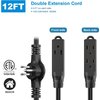 Extension Cord Indoor, Twin Extension Cord Power Bar - 12 Feet Cord - 6 Feet On Each Side with 6 Polarized Outlets, 16AWG 3 Prong Grounded Wire