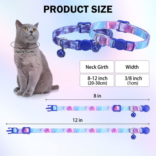 DILLYBUD Breakaway Cat Collars for Girl Boy Cats, Fall Winter All Weather Cat Collar Personalized Pattern 2 Pack,Cute Classic Safety Buckles and Bells,Adjustable Printed Nylon Colorful Blue