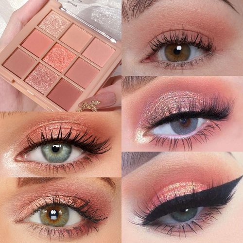 AMY'S DIARY Matte Shimmer Eye Shadow Palette Makeup,Eyeshadow Long Lasting Waterproof Cruelty-Free, 9 Blendable Shades in Smooth Matte and Shimmer Finishes with Gorgeous Pearls for Girls (02#)