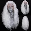 RDY 24inches White Long Body Wave Synthetic Lace Front Wigs Natural Looking White Long Wavy Synthetic Wig Lace Frontal Half Heat Fiber Hair Hand Tied Wig for Women Cosplay Daily Use Hair Wig