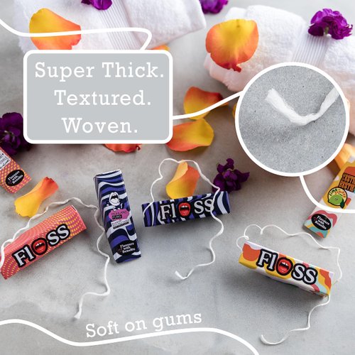 Extra Thick Expanding Floss | Woven Fibre Gentle Dental Floss | Sensitive Gums | Flush Dental Floss Triple Mini Travel Pack of 3 x 17 Yards | Delicate Natural Flavor | Variety Pack