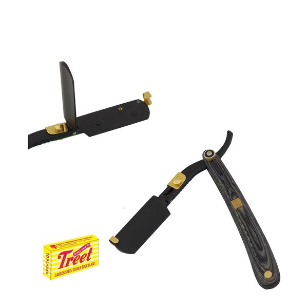 Generic Professional Grade Straight Edge Handmade Shaving Razor in Stainless Steel, Black, and Gold, New Wooden Design Black and Gold, In Picture