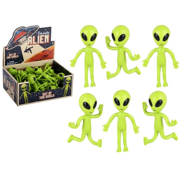 Zugar Land Bendable Rubber Neon Green Aliens - 6 Pack. (4") Action Figures Bendable UFO Aliens Limbs Sensory Stress Relief Fidget Toys. Great Party Favor Trick or Treat Supplies