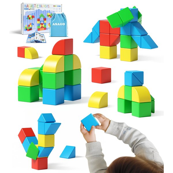 Asago Magnetic Blocks for Toddlers, Kids Building Toys, Creative Stacking Colorful Sensory Block with Magnet, Educational Construction Cubes Set for Boys Girls Children Ages 3 4 5 6 7 8 Year