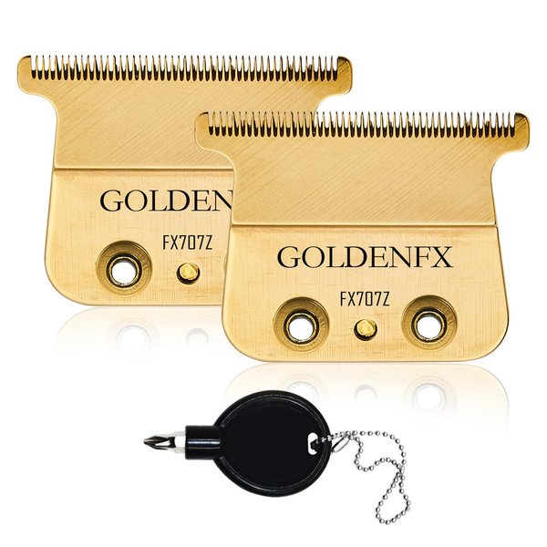 2PCS Gold FX707Z DLC Replacement Blades for BaByliss PRO Barberology Trimmer Blade,Gold FX Replacement Trimmer Blade for BaBylissPRO FX787 & FX726 Hair Trimmer,Gold