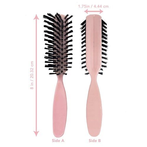 Styling Gear Detangling Hair Brush Nylon Bristles 7 Row Teasing Womens Brush For Thick Hair Small Travel Hairbrush Brush For Hair 2 Pcs. (Light Pink)