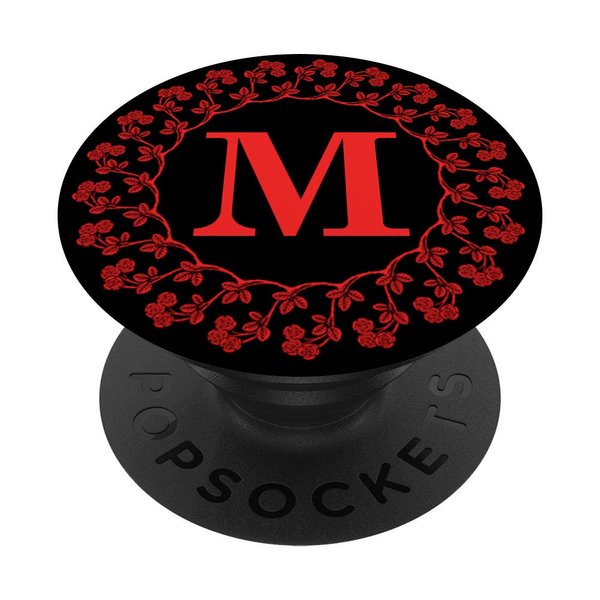 Cell Phone Pop Up Holder,Cute Red Rose Floral Letter M Black PopSockets PopGrip: Swappable Grip for Phones & Tablets