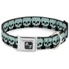 Buckle-Down Seatbelt Buckle Dog Collar - Checker & Stripe Skulls Black/White/Green - 1" Wide - Fits 11-17" Neck - Medium