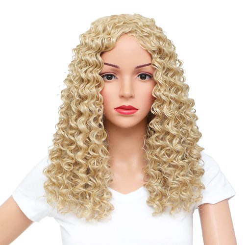 SWACC 20-Inch Long Big Bouffant Curly Wigs for Women Synthetic Heat Resistant Fiber Hair Pieces with Wig Cap (Dark Blonde Blended)