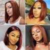 Reddish Brown Short Bob Lace Front Wigs Human Hair 13x4 Auburn Colored Brown Copper Red HD Transparent Glueless Straight Lace Frontal Wigs Brazalian Virgin Human Hair Pre plucked with Babe Hair 14 Inc