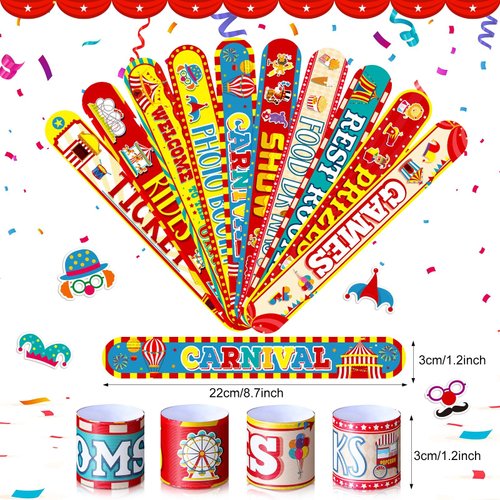 Junkin Carnival Party Decorations Carnival Slap Bracelets for Kids Carnival Animals Wristband Bracelets Christmas Party for Birthday Baby Shower Christmas Showman Theme Party Decorations(40pcs)