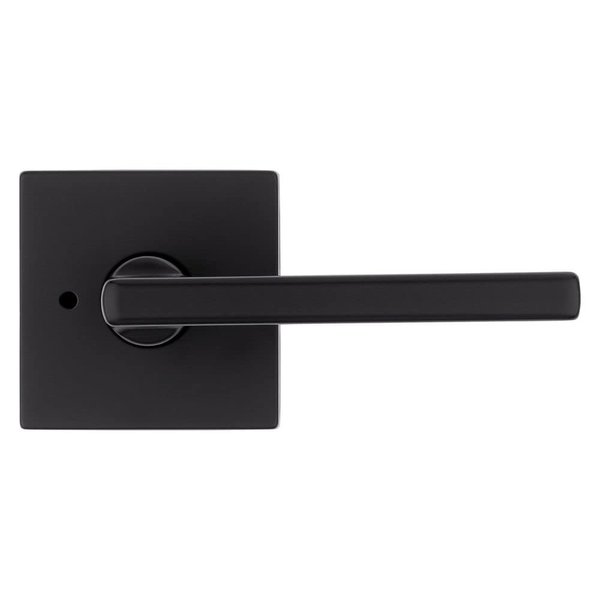 Kwikset Halifax Interior Privacy Door Handle with Lock, Door Lever For Bathroom and Bedroom, Matte Black Reversible Keyless Push Button Lock Door Lever, with Microban Protection, Square Rose