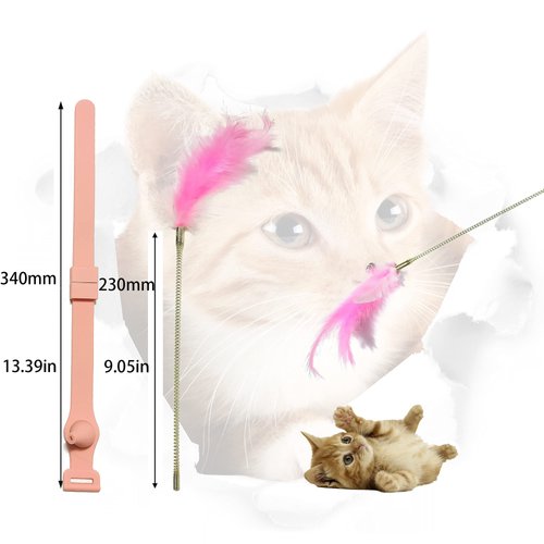 NELJIBEHU Cat Collar Funny Cat Stick,Interactive Cat Feather Toys with Bell,Pink Spring Cat Teaser Stick Toy, Used for Cat Indoor Play, Suitable for Old Kittens and Kittens to Exercise