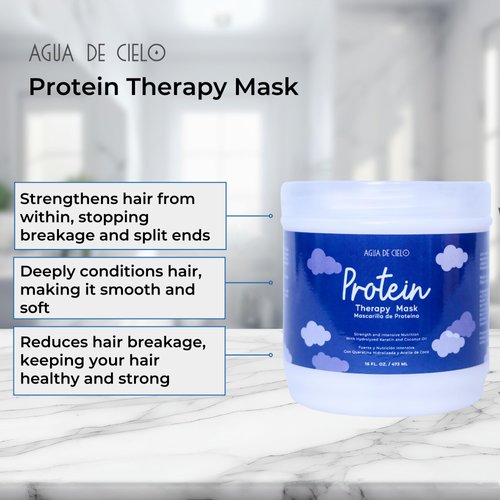 Agua de Cielo Protein Therapy Hair Mask - Deep Conditioning Protein Treatment for Hair, Strengthens & Repairs with Hydrolyzed Keratin, Silk Protein, Avocado Oil - 16 oz