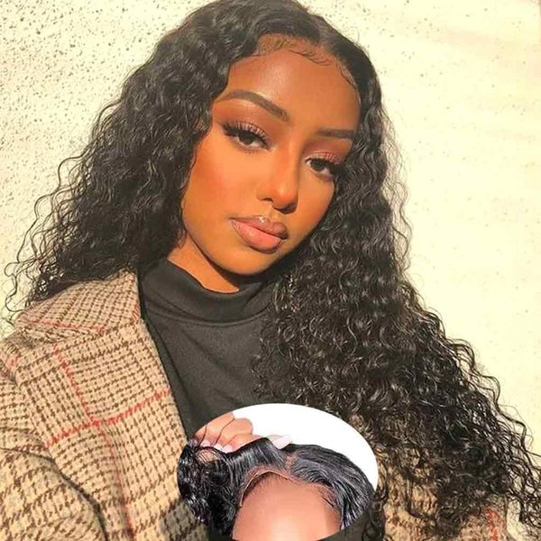 WPPIKK Wear and Go Glueless Wigs Human Hair Pre Plucked Pre Cut Deep Wave Lace Front Wigs Human Hair 4x4 Lace Closure Wigs Human Hair Wigs for Black Women Glueless (20 Inch)