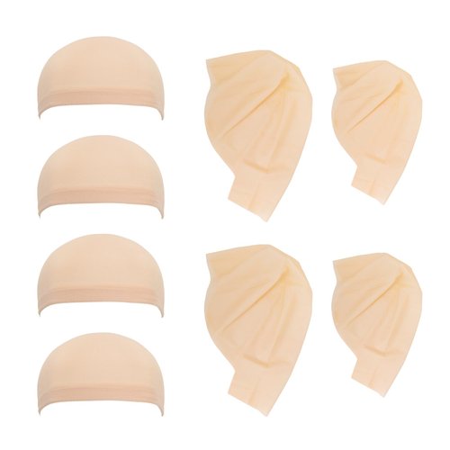 Gvhntk 8 Packs Halloween Makeup Latex Bald Caps With Nylon Bald Head Wig Caps 2 Size For Women Men Adult Youth Halloween Party Costume Accessories (skin color, S+L, Bald)