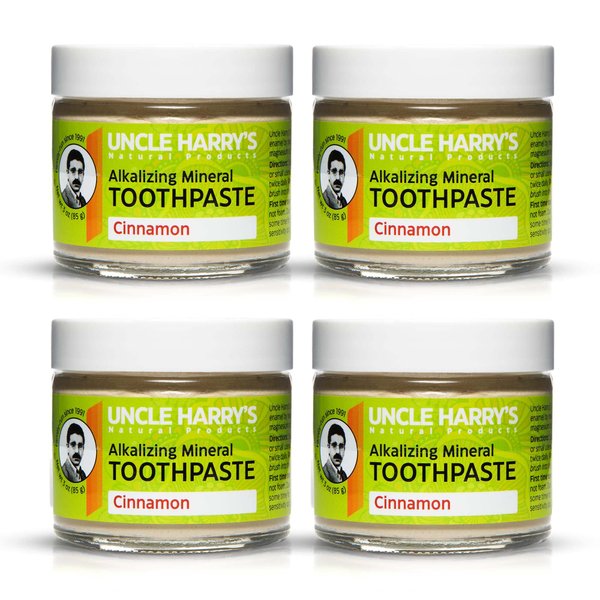 Uncle Harry's Cinnamon Remineralizing Toothpaste | Natural Whitening Toothpaste Freshens Breath & Promotes Enamel | Vegan Fluoride Free Toothpaste (4 Pack)