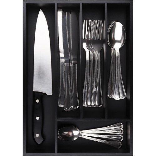 Pristine Bamboo Silverware Organizer - Kitchen Drawer Organizer and Utensil Organizer - Cutlery Tray – Flatware, Utensil and Silverware Holder - Silverware Tray for Drawer (5-Slots, Black)