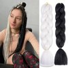 White Black Jumbo Braiding Hair Extensions 24 Inch Ombre Braiding Hair for Women Pre stretched High Temperature Synthetic Fiber Hair Twist Crochet Braids for Halloween Cosplay Party Makeup Carnival