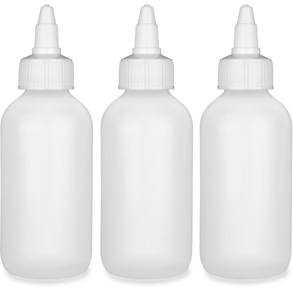 BRIGHTFROM Twist Top Applicator Bottles, Squeeze 4 OZ Empty Plastic Bottles, Refillable, Open/Close Nozzle - Leak Proof, Multi Purpose - 3 PACK
