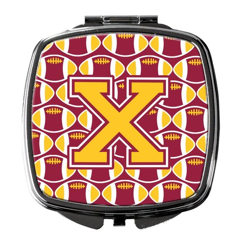 Caroline's Treasures CJ1081-XSCM Letter X Football Maroon and Gold Compact Mirror Decorative Travel Makeup Mirror for Women Girls Gifts Pocket Makeup Mirror Folding Handheld