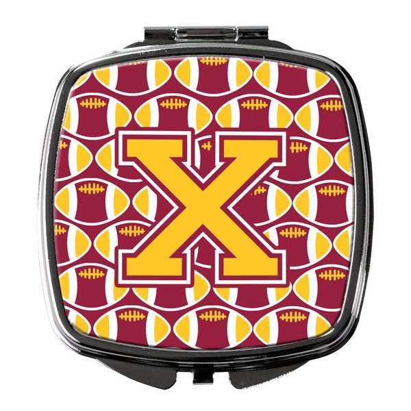 Caroline's Treasures CJ1081-XSCM Letter X Football Maroon and Gold Compact Mirror Decorative Travel Makeup Mirror for Women Girls Gifts Pocket Makeup Mirror Folding Handheld