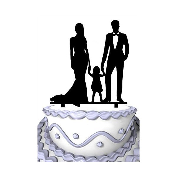 Meijiafei Bride and Groom Hold Little Girl Together Family Anniversary Cake Topper