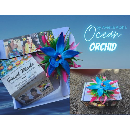 Blue Tahitian Orchid Flower Hair Clip-Handmade-Moana Hair Accessories-3.5" Beach Luau Barrette for Women-Gifts-Big Hair Clips for Kids-Headband for Teens-Hawaii Bridal Hairpieces for Wedding by UNI