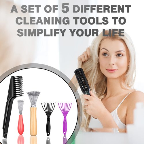 UAIAGM 5 Pieces Hair Brush Cleaner Tool Set for Hairbrush and Comb Maintenance Remove Hair Dust Easily Ideal for Home and Salon Use, Black