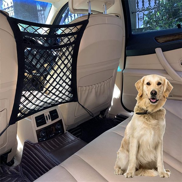 DYKESON Pet Barrier Dog Car Net Barrier with Auto Safety Mesh Organizer Baby Stretchable Storage Bag Universal for Cars, SUVs -Easy Install,Safer to Drive with Pets and Children, 3 Layer(M)