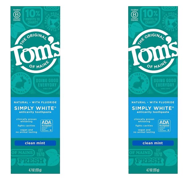 Tom's of Maine Natural Simply White Fluoride Toothpaste Clean Mint 4.70 oz (Pack of 2)
