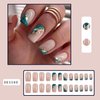 Medium Press on Nails Marble Square Shape Fake Nails French Tip Glue on Nails Full Cover Acrylic Nails Cute False Nails Medium Length Stick on Nails Glossy Artificial Nails for Women DIY Manicure