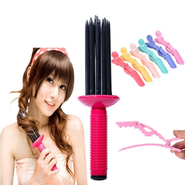 Neuvikter 17 Teeth Curling Comb with Hairpins, Curly Hair Brush, Hair Roller Comb, Hair Curling Roll Comb, Curly Hair Styler Tool for Hair Salon, Home (6Pcs)