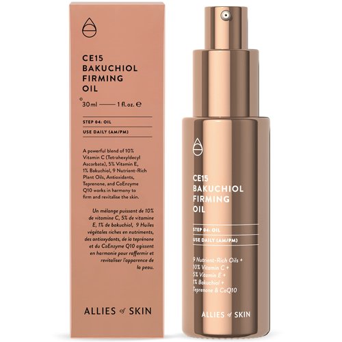 Allies of Skin CE15 Bakuchiol Firming Oil: Firming Facial Oil with 10% Vitamin C, 5% Vitamin E, 1% Bakuchiol Retinol, 3% Renovage™. 30 ml/ 1 oz