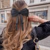 2Pcs Big Satin Hair Bows for Women Girls 10 Inch Barrette Hair Clip Long Black Silk Ribbon bride Wedding Bows French Style Hair Accessories (Black+White-C)
