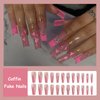 MISUD Coffin Press on Nails Long Ballerina Fake Nails Glossy Glue on Nails Cute Pink Heart Acrylic Nails Bling Glitter French Tip Artificial Nails Rhinestone Stick on False Nails with Design 24 pcs