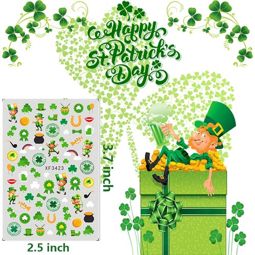 10 Sheets St Patrick’s Day Nail Art Stickers 3D Self-Adhesive Shamrock Nail Decals Green Clover Gold Hat Letters Nail Art Design Irish Nail Stickers for Women Kids Girls Nail Supplies Decorations