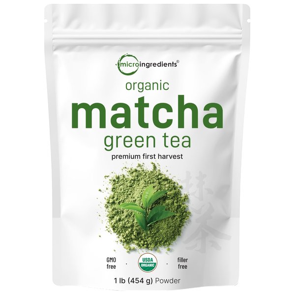 Micro Ingredients Organic Matcha Green Tea Powder, 1lb | Premium First Harvest Japanese for Daily Beverage | 100% Pure Culinary Grade | No Sugar, Eco-Friendly Recyclable Bags