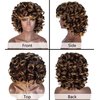ELIM Curly Wigs for Black Women Short Kinky Curly Brown Mixed Blonde Wigs for Women Big Curly Afro Soft Wig with Bangs Heat Resistant Natural Cute Synthetic Wig with Accessories Z014MD