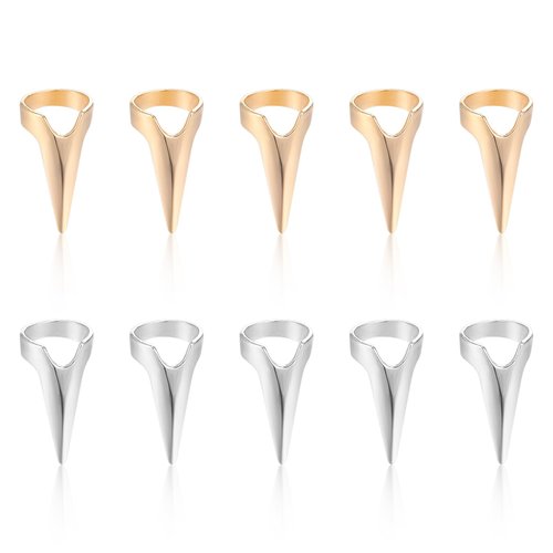 Giantree 10Pcs Braiding Aid Hair Parting Ring, Nail Covers Back Scratcher, Hair Parting Selecting Sectioning Tool, for Hair Braiding Supplies Cosplay Nail Art Holiday Party(Gold + Silver)