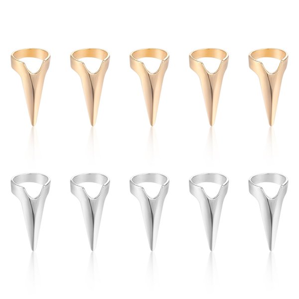 Giantree 10Pcs Braiding Aid Hair Parting Ring, Nail Covers Back Scratcher, Hair Parting Selecting Sectioning Tool, for Hair Braiding Supplies Cosplay Nail Art Holiday Party(Gold + Silver)