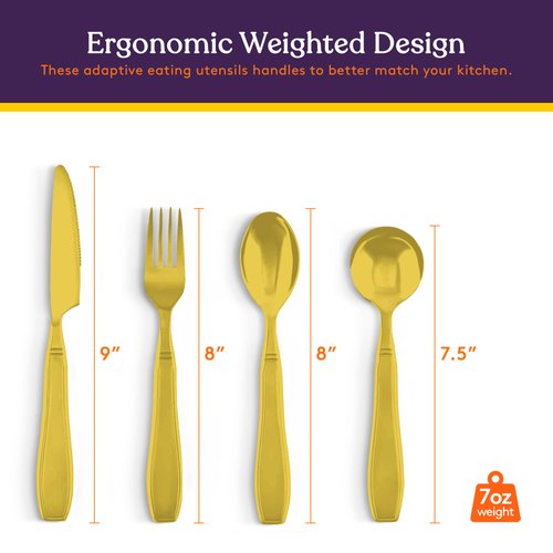 Special Supplies Premium Stainless Steel Weighted Flatware for Parkinson's Patients- Adaptive Silverware for Adults with Hand Tremors-Wide Non-Slip Grip, Easy to Clean -Weighted Silverware For Elderly