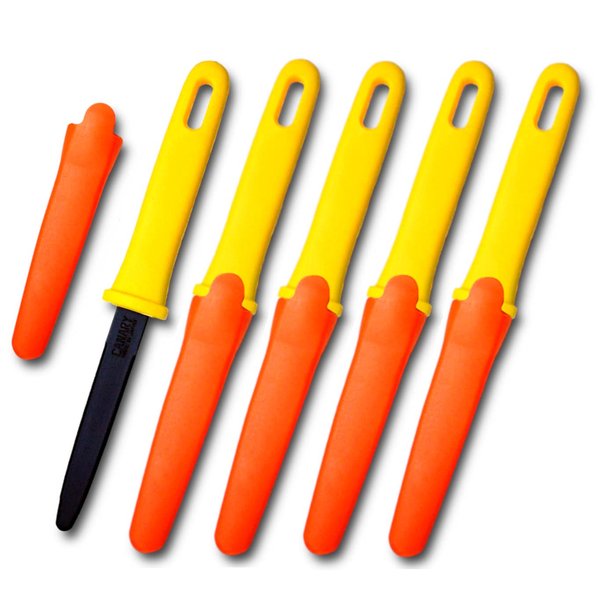 CANARY Cardboard Cutter with Sheath, 7.5" Safe Box Opener/Box Cutter Tool [Non-Stick Coated Blade], Serrated Japanese Stainless Steel Blade, Made in Japan (Bulk Pack of 5)