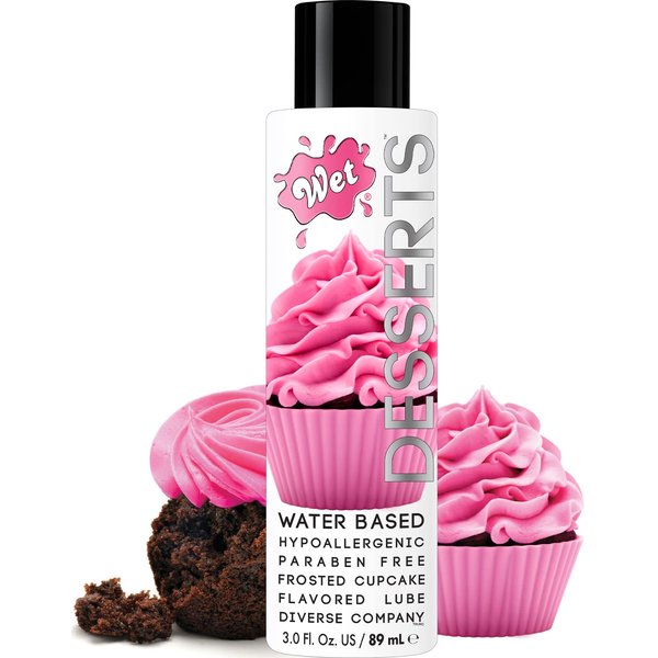 Wet Water-Based Flavored Lube for Men, Women & Couples, 3 Fl Oz (Frosted Cupcake) - Long-Lasting Premium Personal Lubricant Safe to Use with Latex Condoms - Gluten Free & Sugar Free