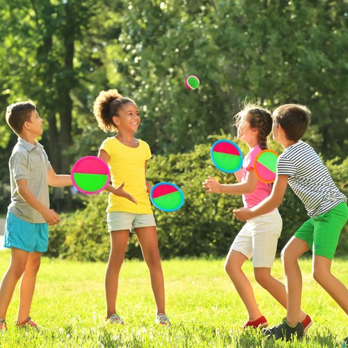 Qrooper Toss and Catch Ball Set for Kids Toys Outdoor Toys Beach Toys Pool Toys Ball and Catch Game with 6 Paddles and 3 Balls Outdoor Games Yard Games for 4-12 Years Old Boys Girls Adults Family