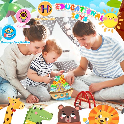 Ufoabpar Montessori Animal Stacking Toys for Toddlers Age 3-6 Educational Wooden Building Blocks Balance Game for 3 4 5 6 Year Old Girls Boys Birthday Ideas