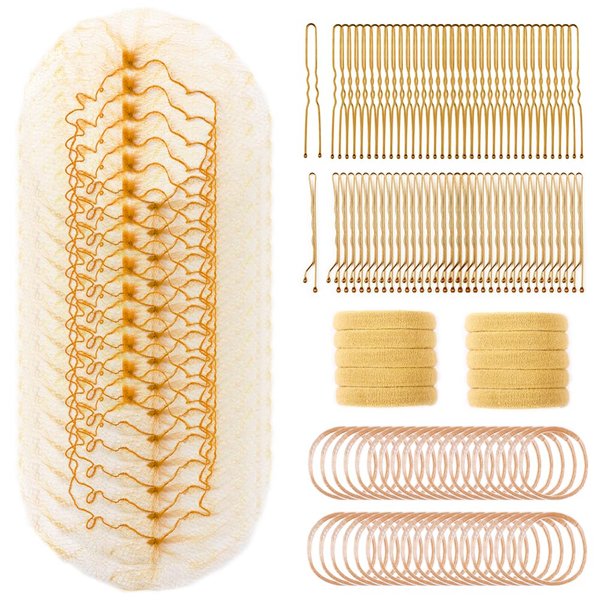 260PCS Ballet Hair Nets Kit – 50pcs 24Inch Invisible Nets for Ballet Girls,50 U-Pins,50 Bobby Pins,100 Elastic Bands,10 Ties for Bun Covers for Secure Dance Styles, Honey Blonde 24inch