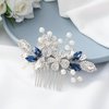 Bridal Wedding Crystal Hair Comb, Handmade Blue Rhinestone Hair Clips Bridal Headpiece Sparkly Crystal Hair Pin Side Combs Hair Accessorie for Women Girls